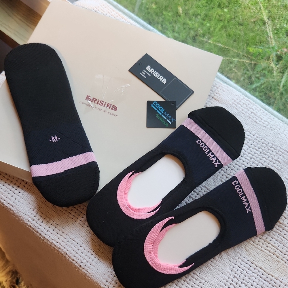 3pair Black & Pink No-Show Socks  MED  Bamboo, Moisture Wicking, Compression NWT